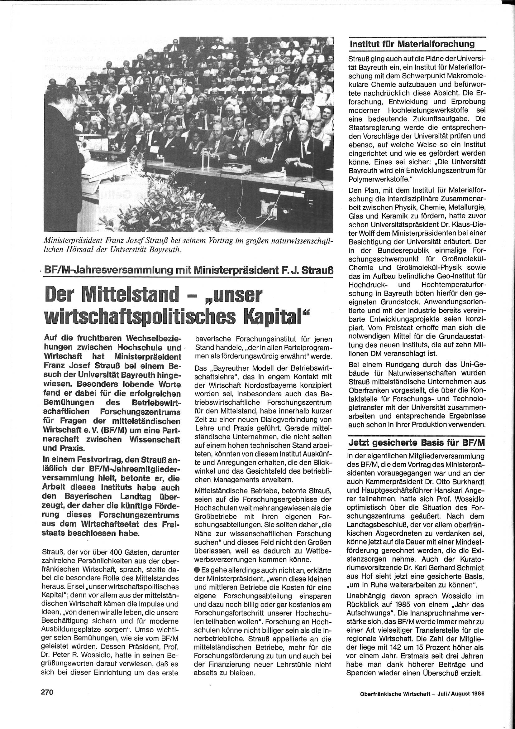 Artikel BFM mit Franz Josef Strauß